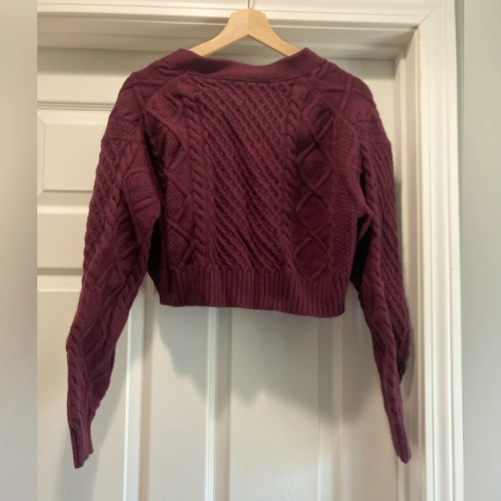 Aritzia Burgundy Cable Knit Cardigan - Picture 9 of 11